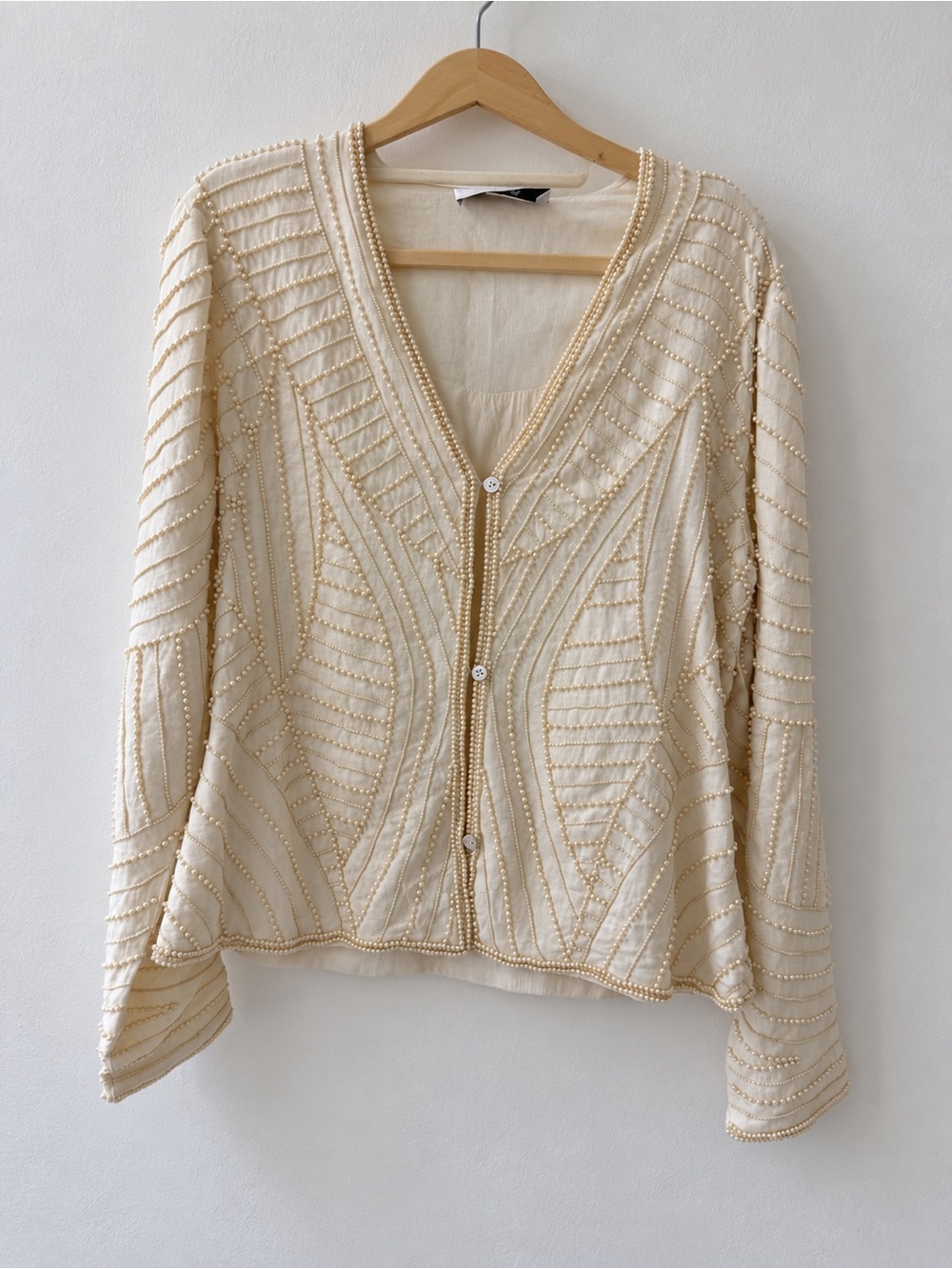 Sea New York Cream Beaded V-Neck Cardigan